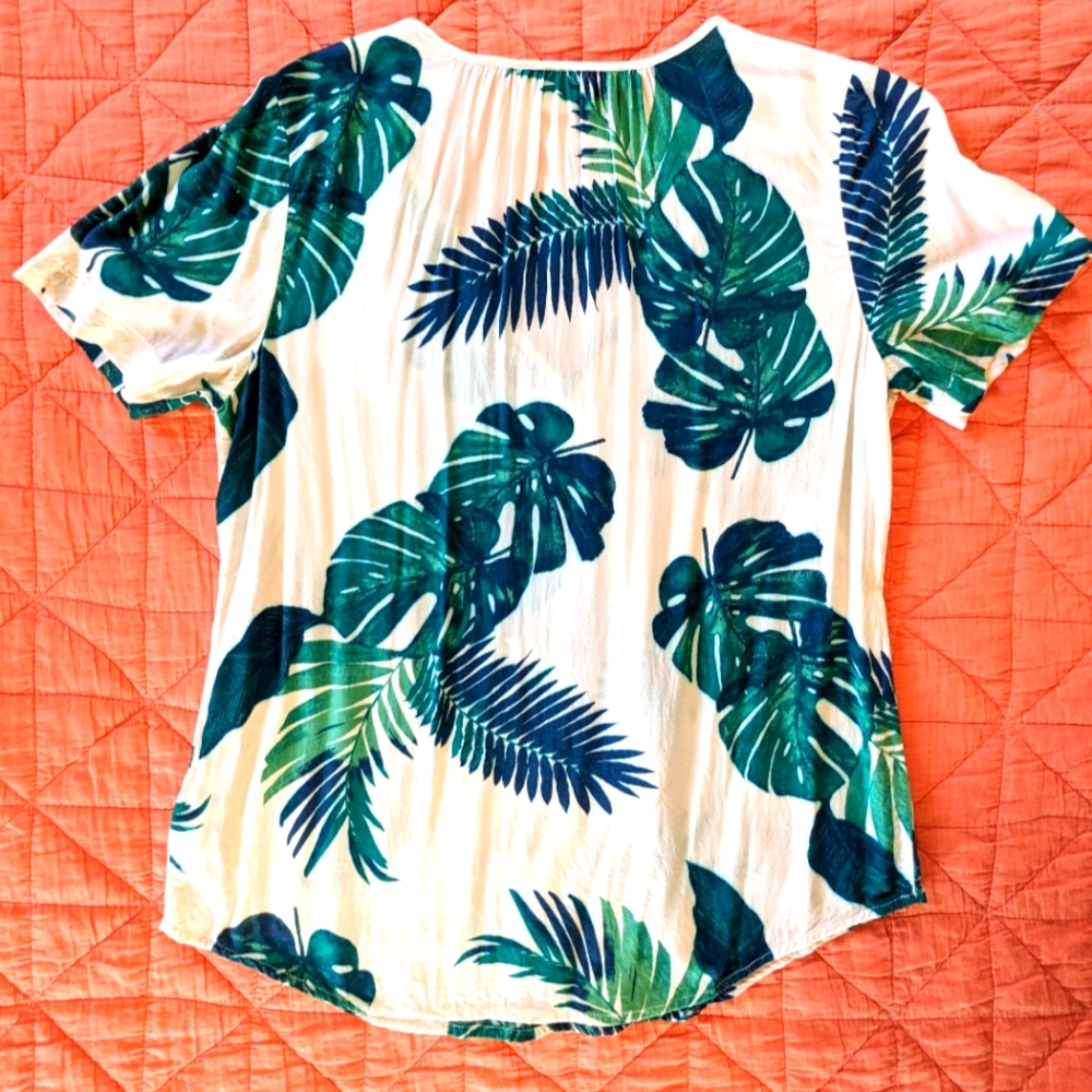 Botanical Print Split Neck Blouse - image 3